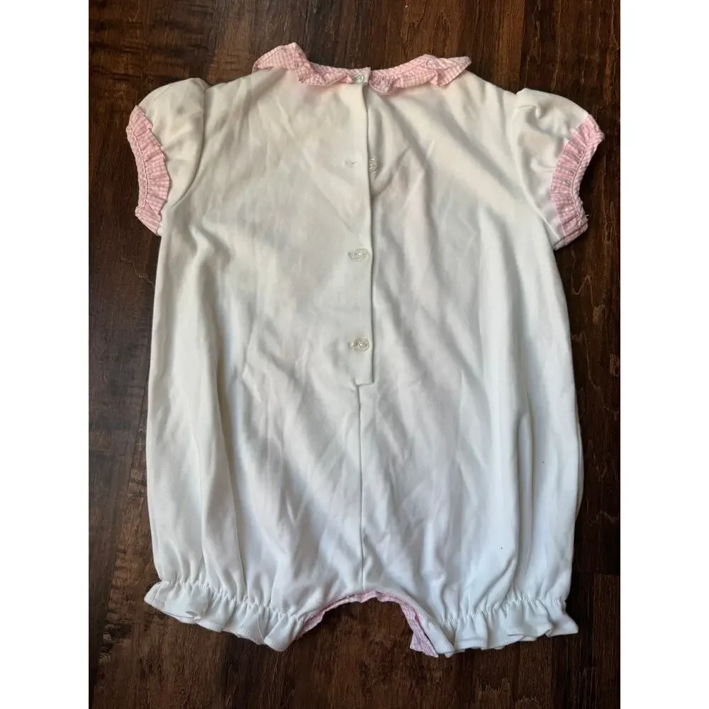 Little English pink gingham bubble romper 24m